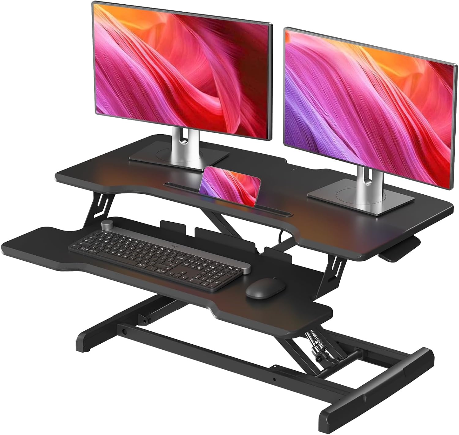 Dual Monitor Desk Setup - Standing Desk Converter, Height Adjustable Sit