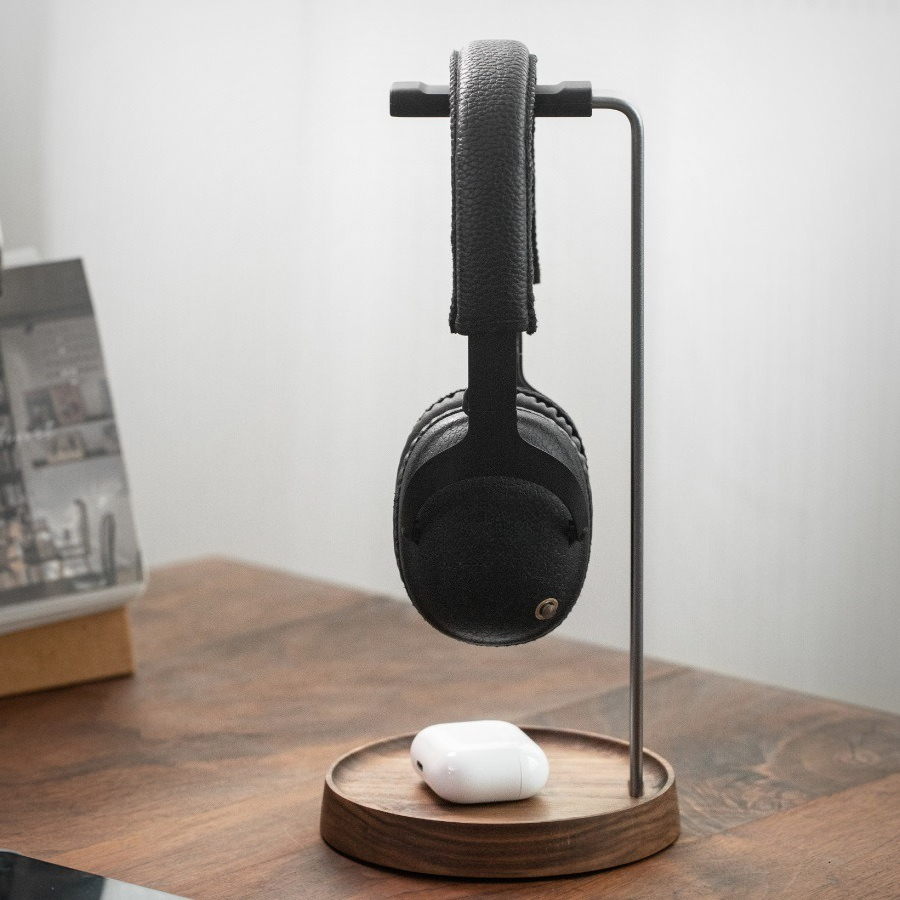 Headphone Hook Under - Wooden Game Earphone Holder, Black Walnut