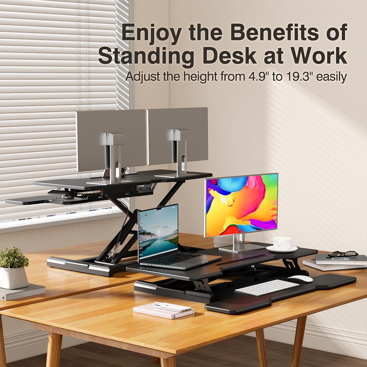 Standing Desk Converter, Heigh - Dual Monitor Desk Setup 评论和价格